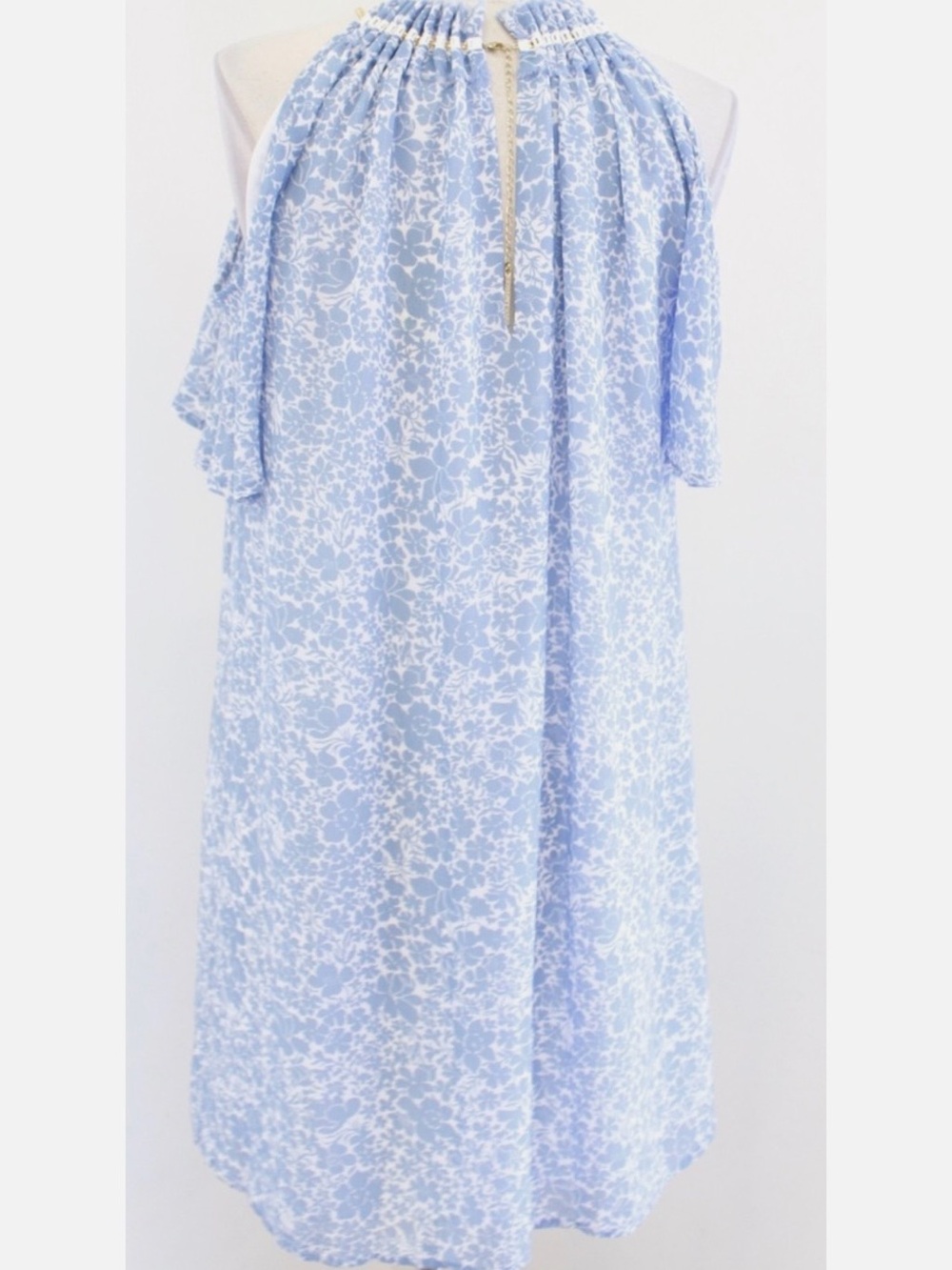 Michael Kors blue white floral cold shoulder shift dress .